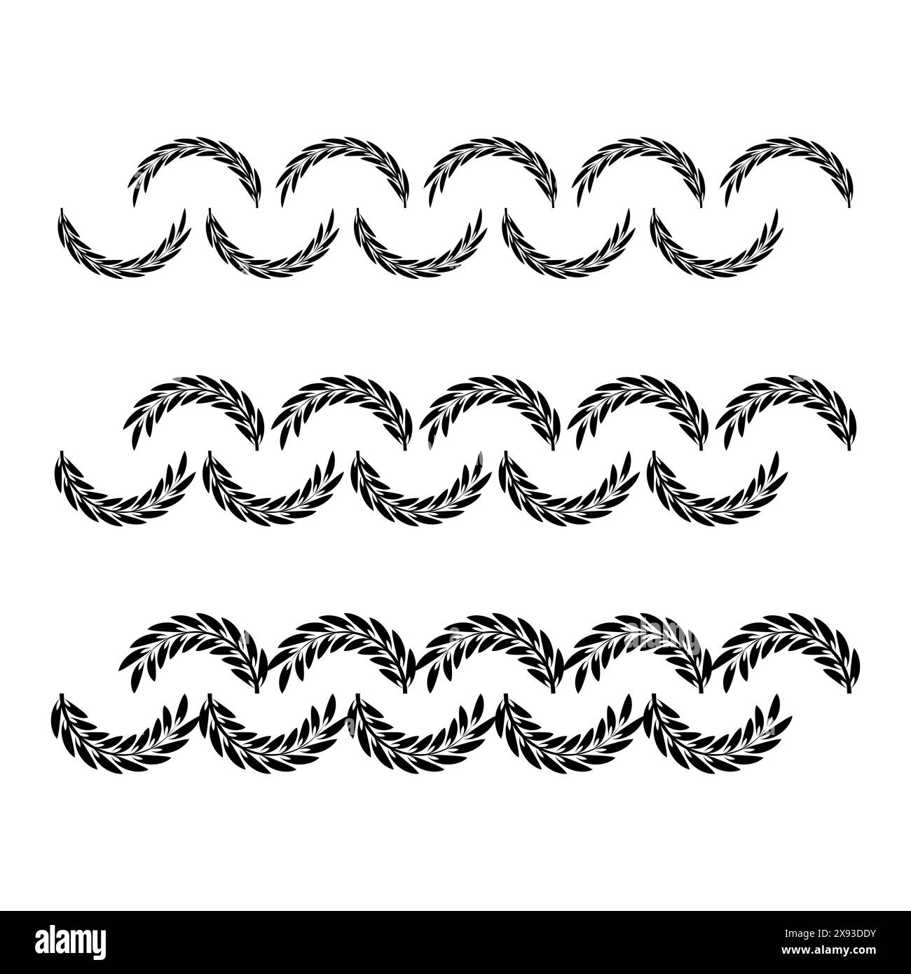 Laurel wreath borders. Decorative pattern set. Vector design collection. Black and white. Stock Vector