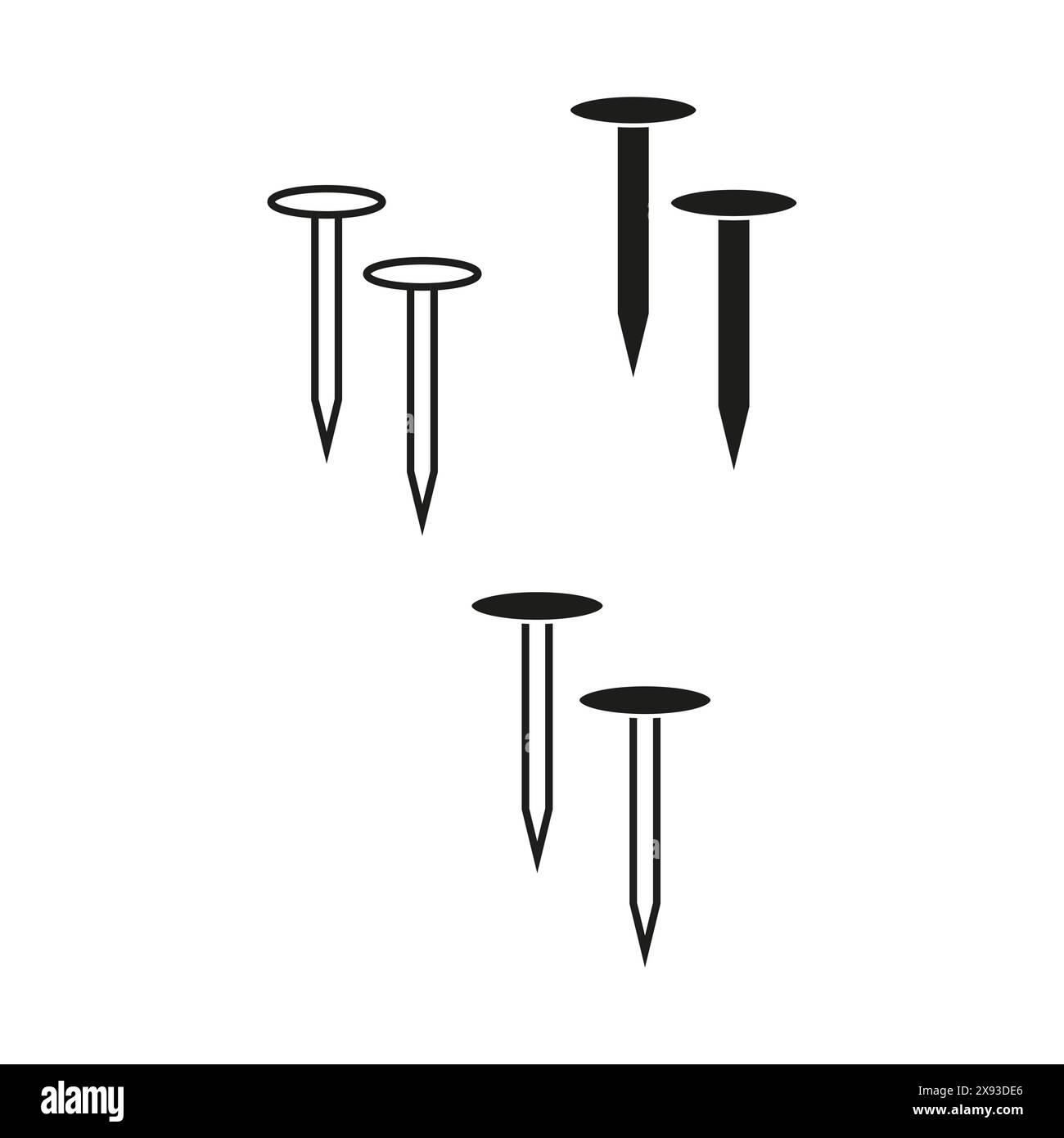 Black nails set. Simple hardware icons. Vector illustration. Minimalistic design. Stock Vector
