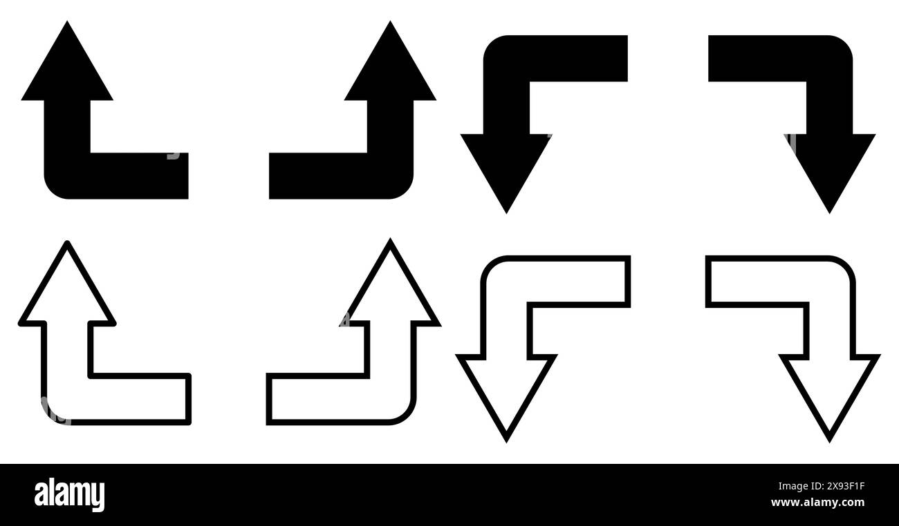 Corner up down arrow direction traffic signal. Curved arrow navigation concept. Stock Vector
