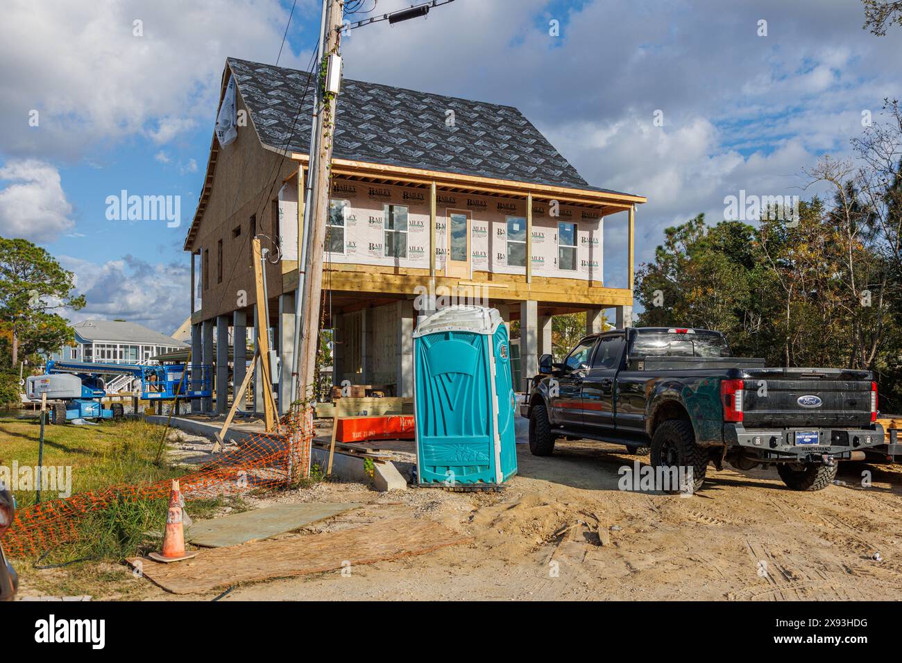 Elevated custom home under construction in Pass Christian, Mississippi Stock Photo