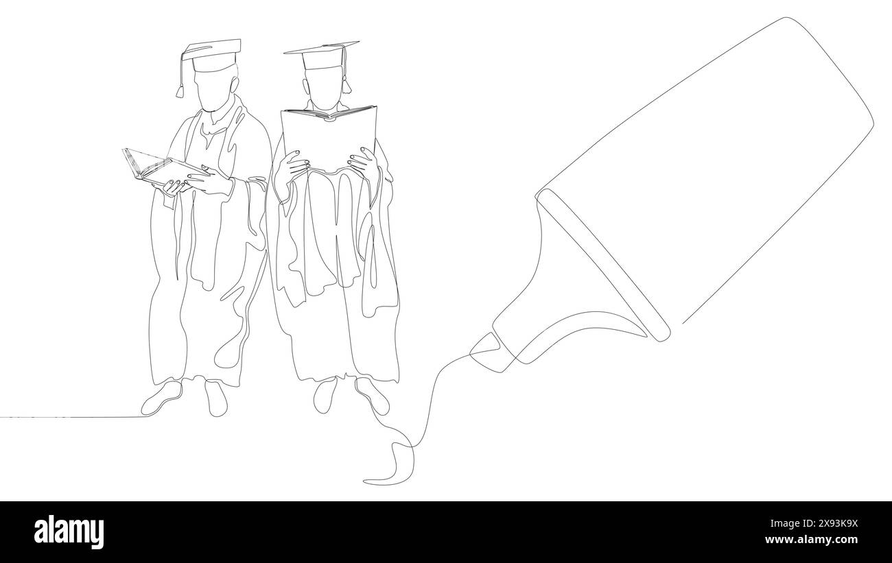 One continuous line of Graduation Man drawn by with felt tip pen. Thin ...