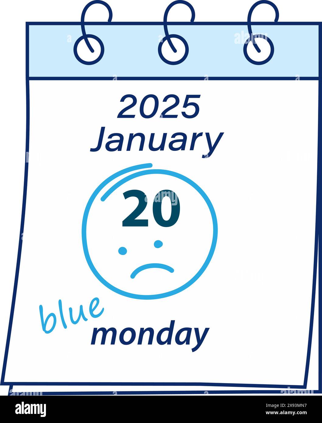 Blue Monday 2025 Calendar sheet with the date 2025 January 20 and Hand