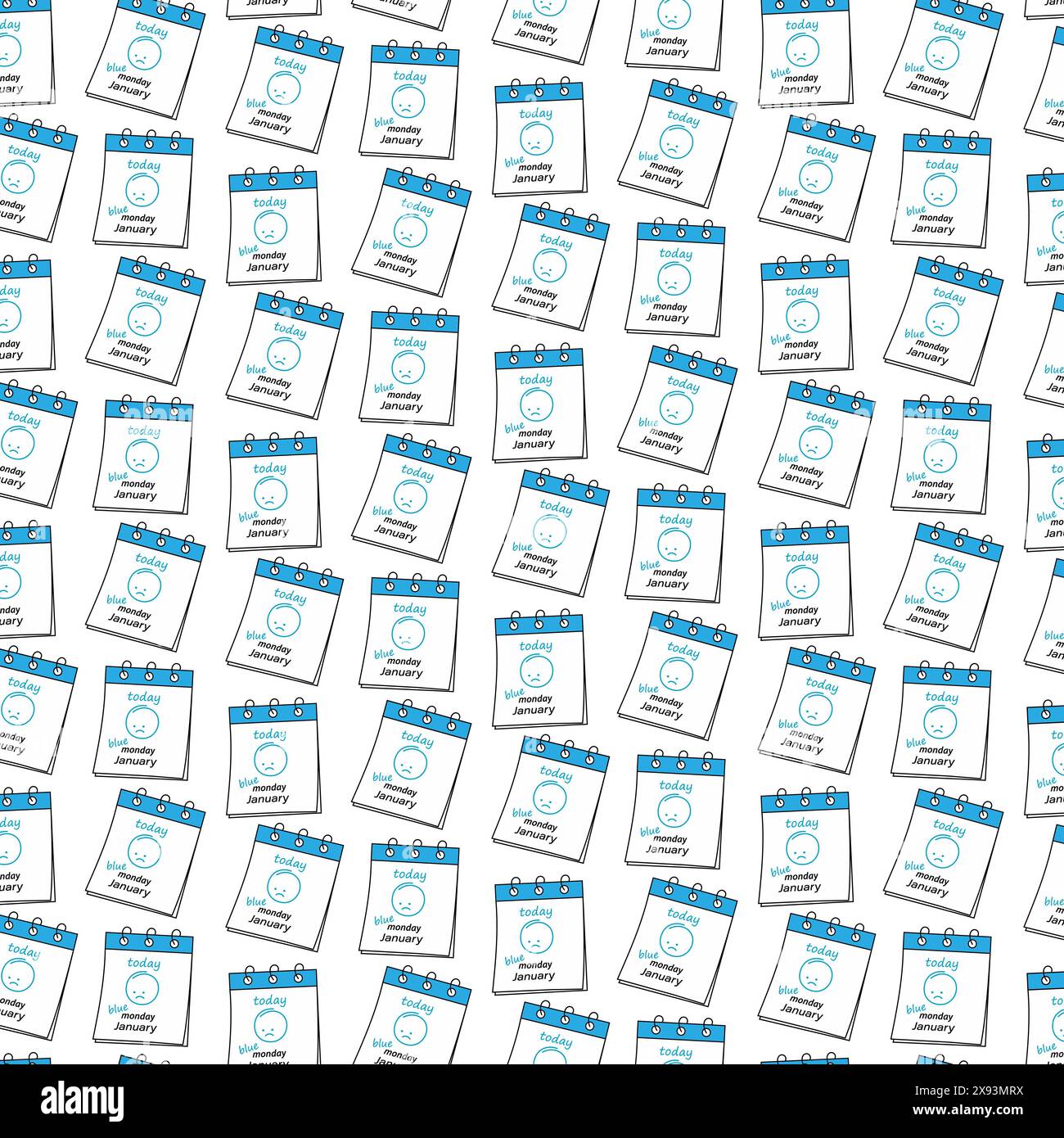 Blue Monday Calendar Pages with Sad Faces and inscriptions Seamless ...