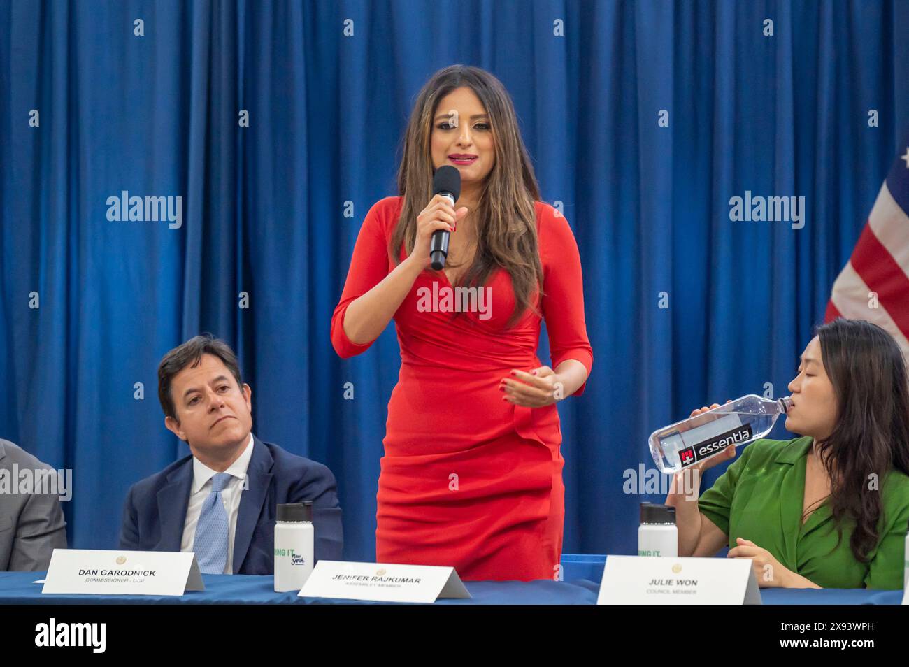 New York, United States. 28th May, 2024. NEW YORK, NEW YORK - MAY 28: New York State Representative Jenifer Rajkumar speaks during Community Conversation event at Frank Sinatra School of the Arts High School, Astoria on May 28, 2024 in the Queens Borough of New York City. Credit: Ron Adar/Alamy Live News Stock Photo
