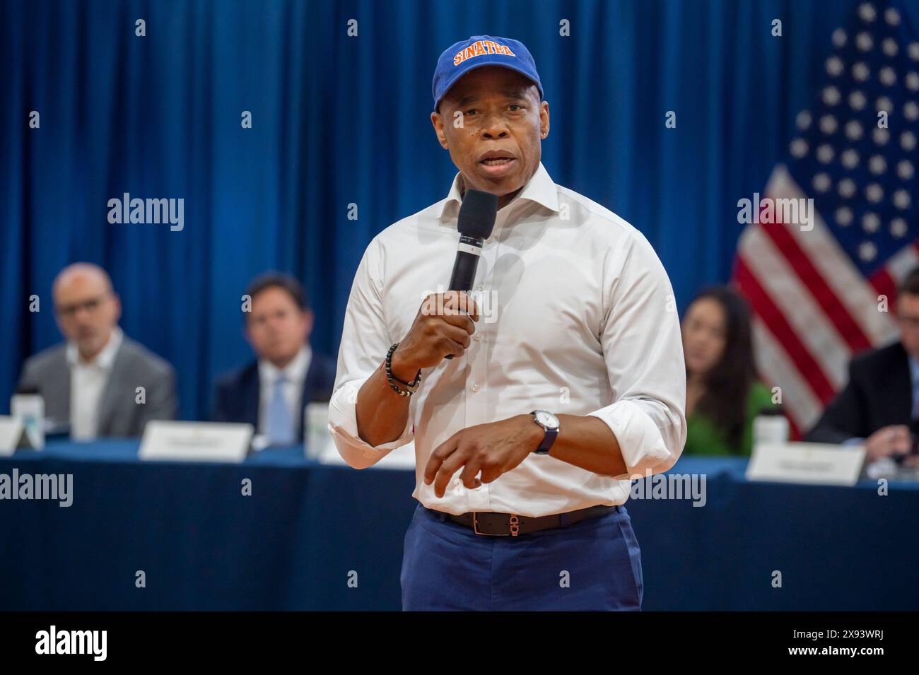 New York, United States. 28th May, 2024. NEW YORK, NEW YORK - MAY 28: New York City Mayor Eric Adams speaks during Community Conversation event at Frank Sinatra School of the Arts High School, Astoria on May 28, 2024 in the Queens Borough of New York City. Credit: Ron Adar/Alamy Live News Stock Photo