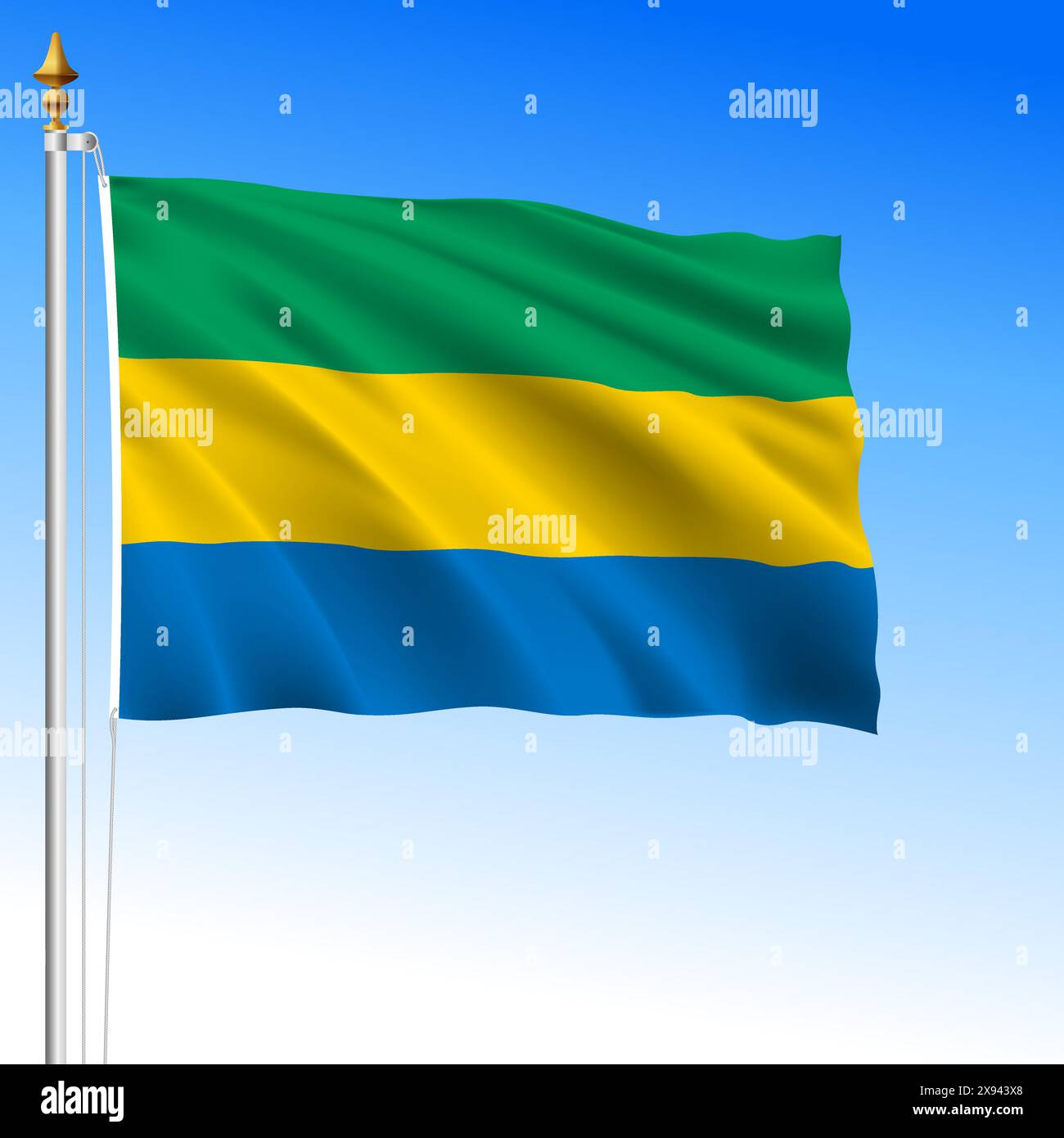 Gabon, official national waving flag, african country, vector ...