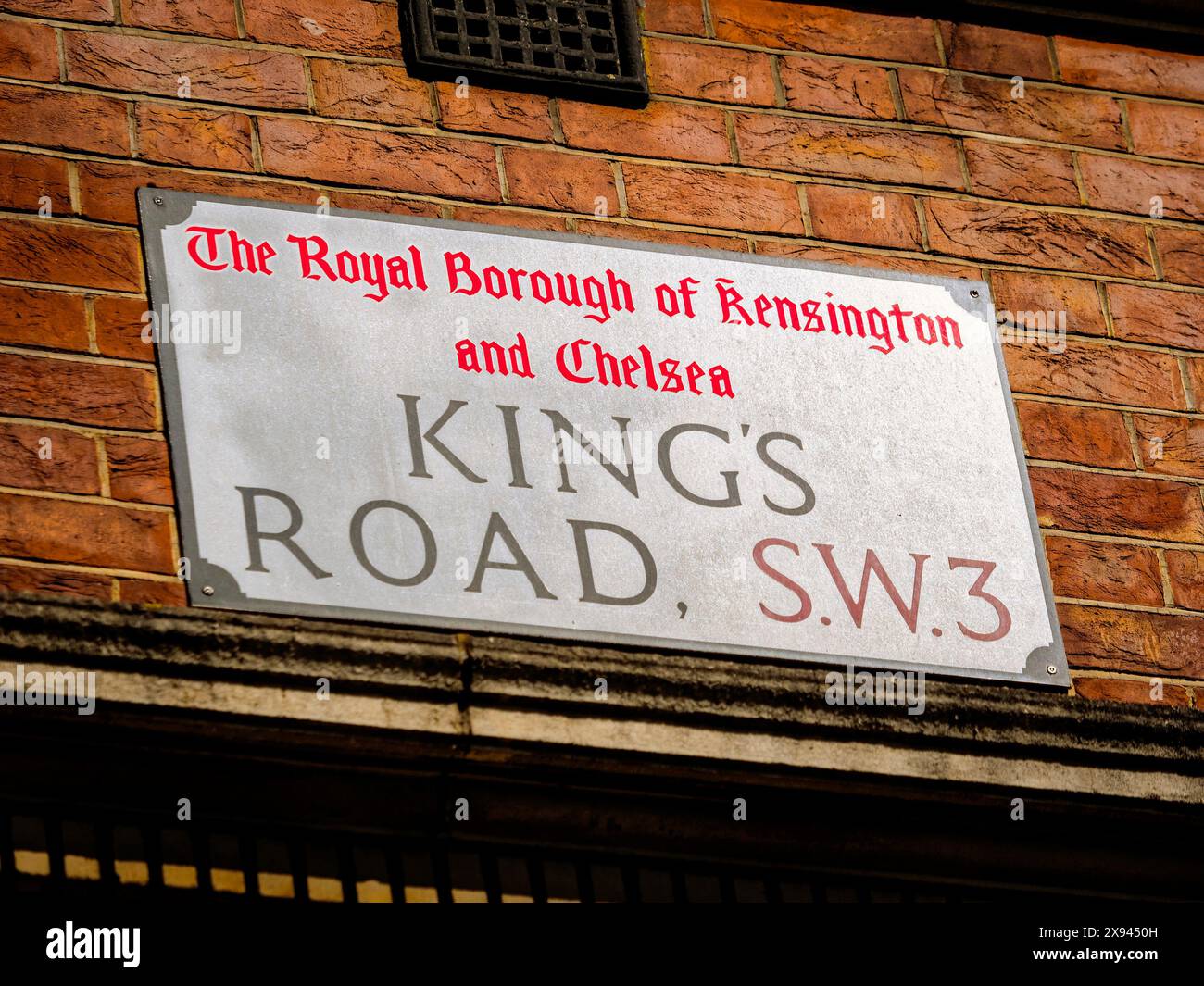 King's Road Street Sign, Fashionable in the 1960s with its many clothes shops, London, England Stock Photo