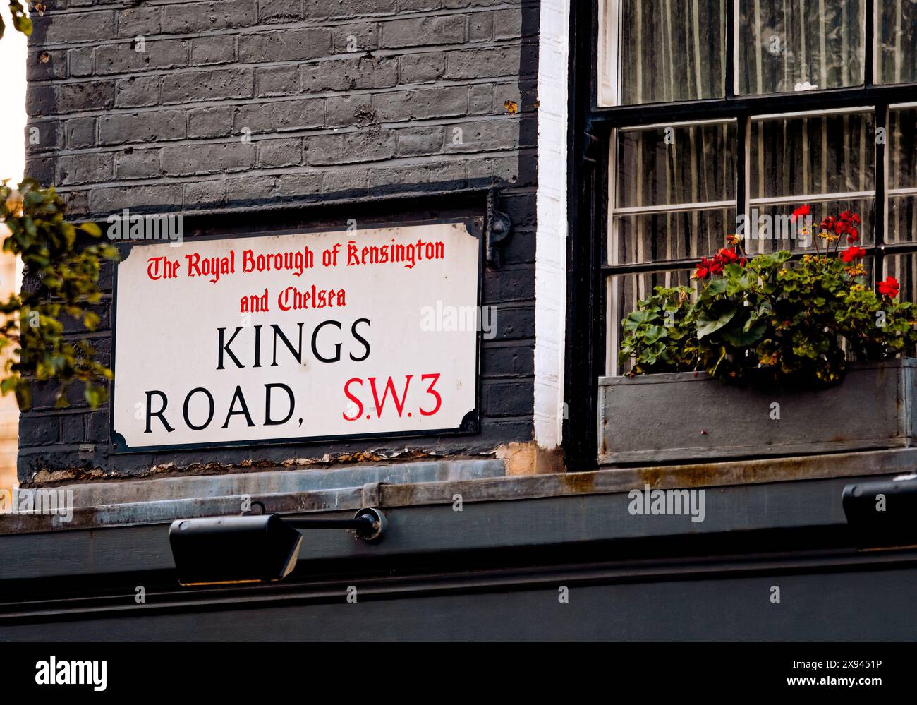 King's Road Street Sign, Fashionable in the 1960s with its many clothes shops, London, England Stock Photo