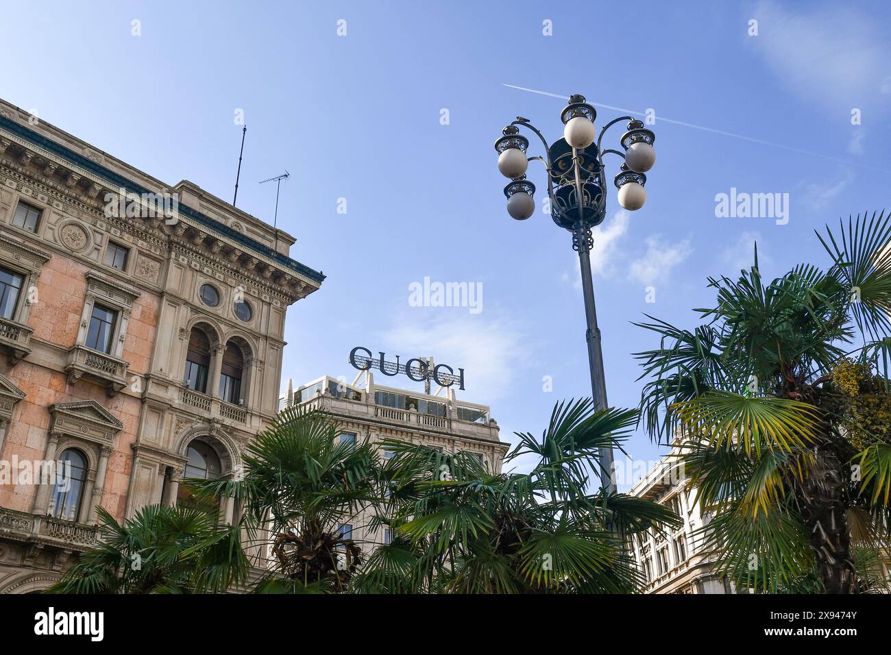 Highsection of a corner of Cathedral Square with the palms flower beds