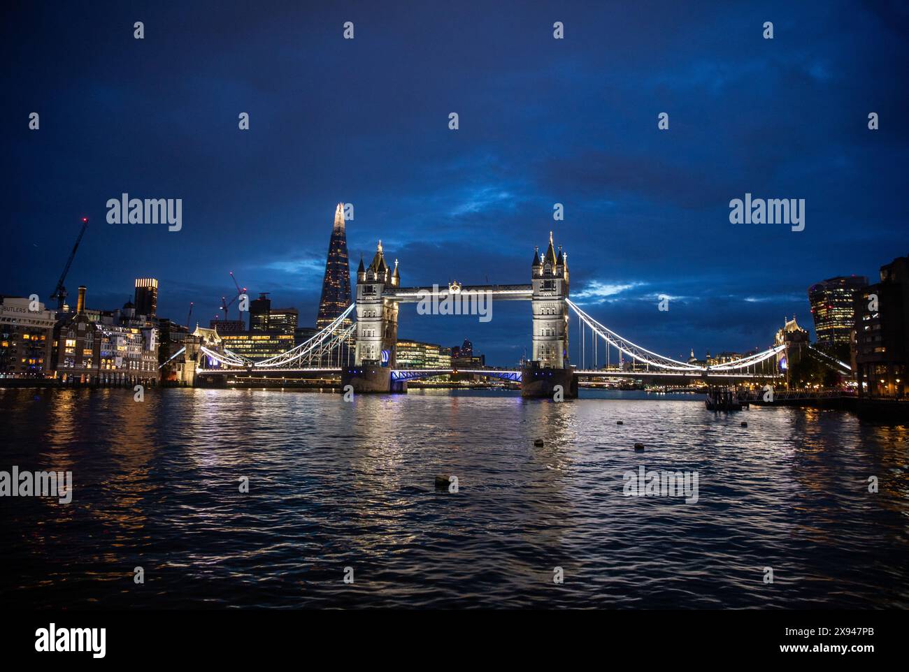 Tower Bridge and the Shard from the east, London, England, UK Stock Photo