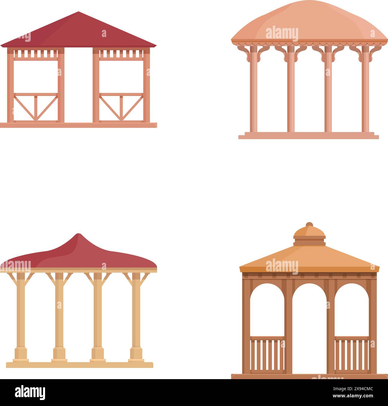 Collection of four flat design gazebos, perfect for landscape ...