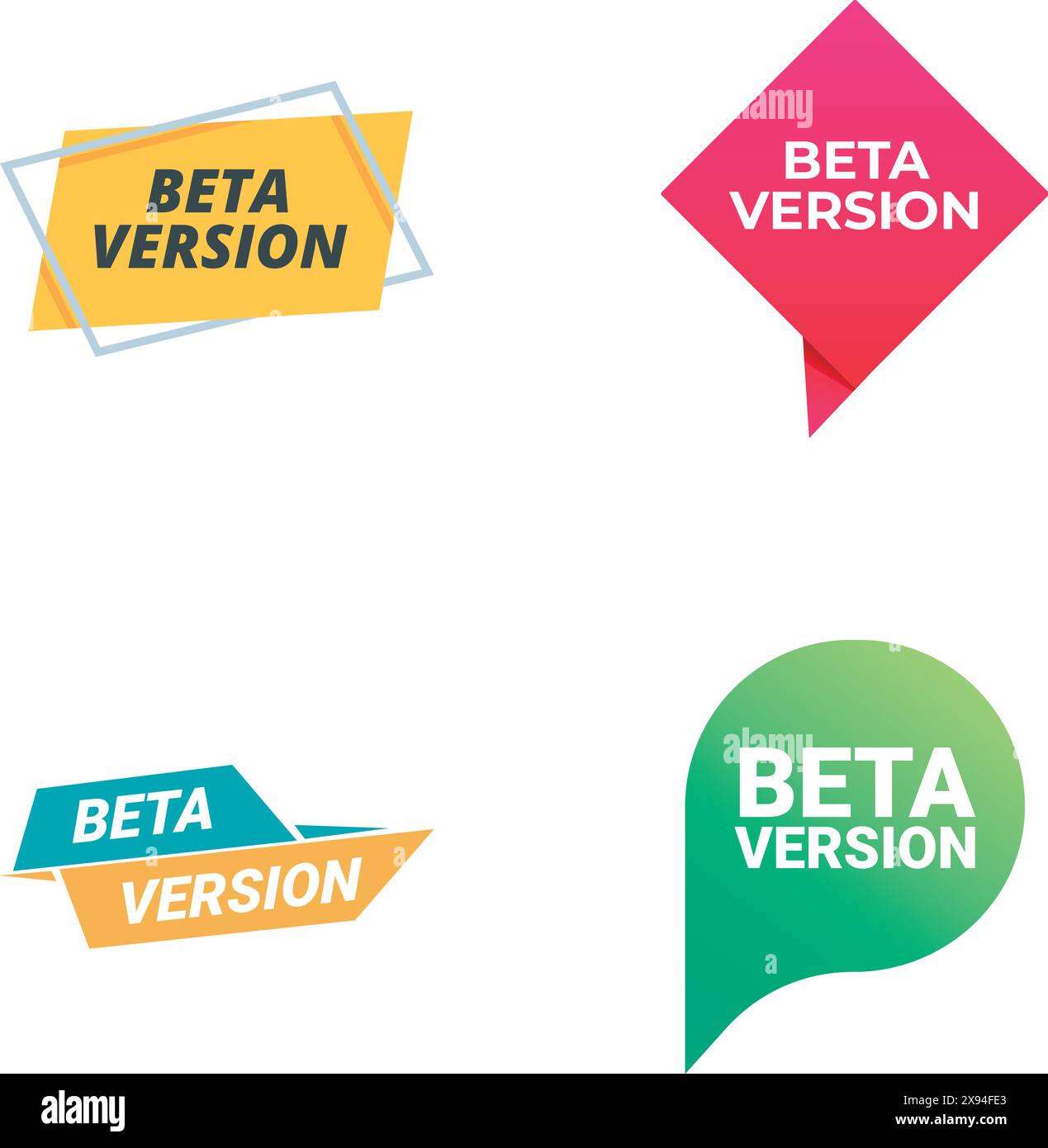 Colorful and modern beta version stickers set for software development ...