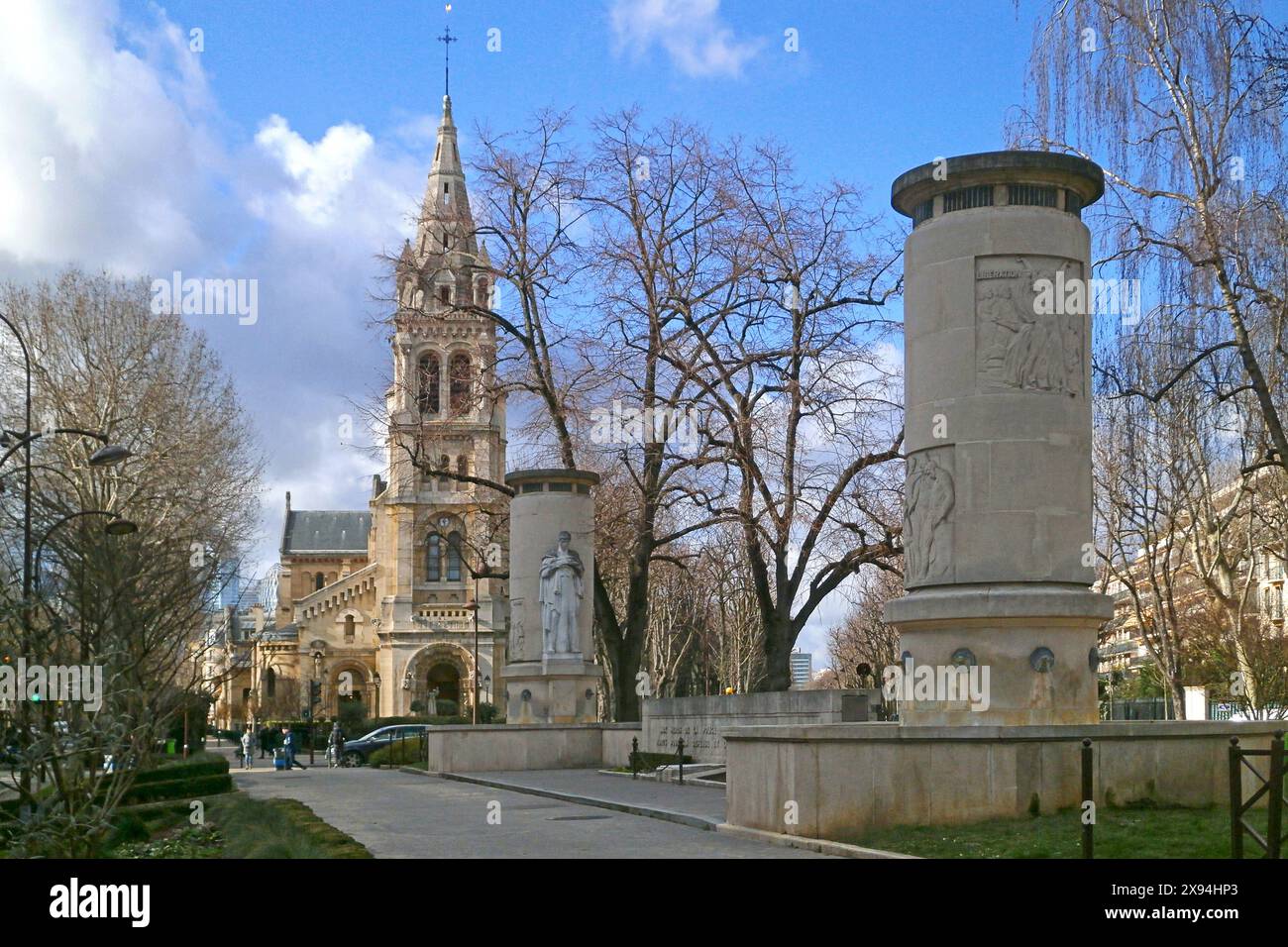 Neuilly-sur-Seine, France - February 12 2018: War memorial created by Louis LEFORT. It is located on place Winston Churchill in front of St. Peter's C Stock Photo