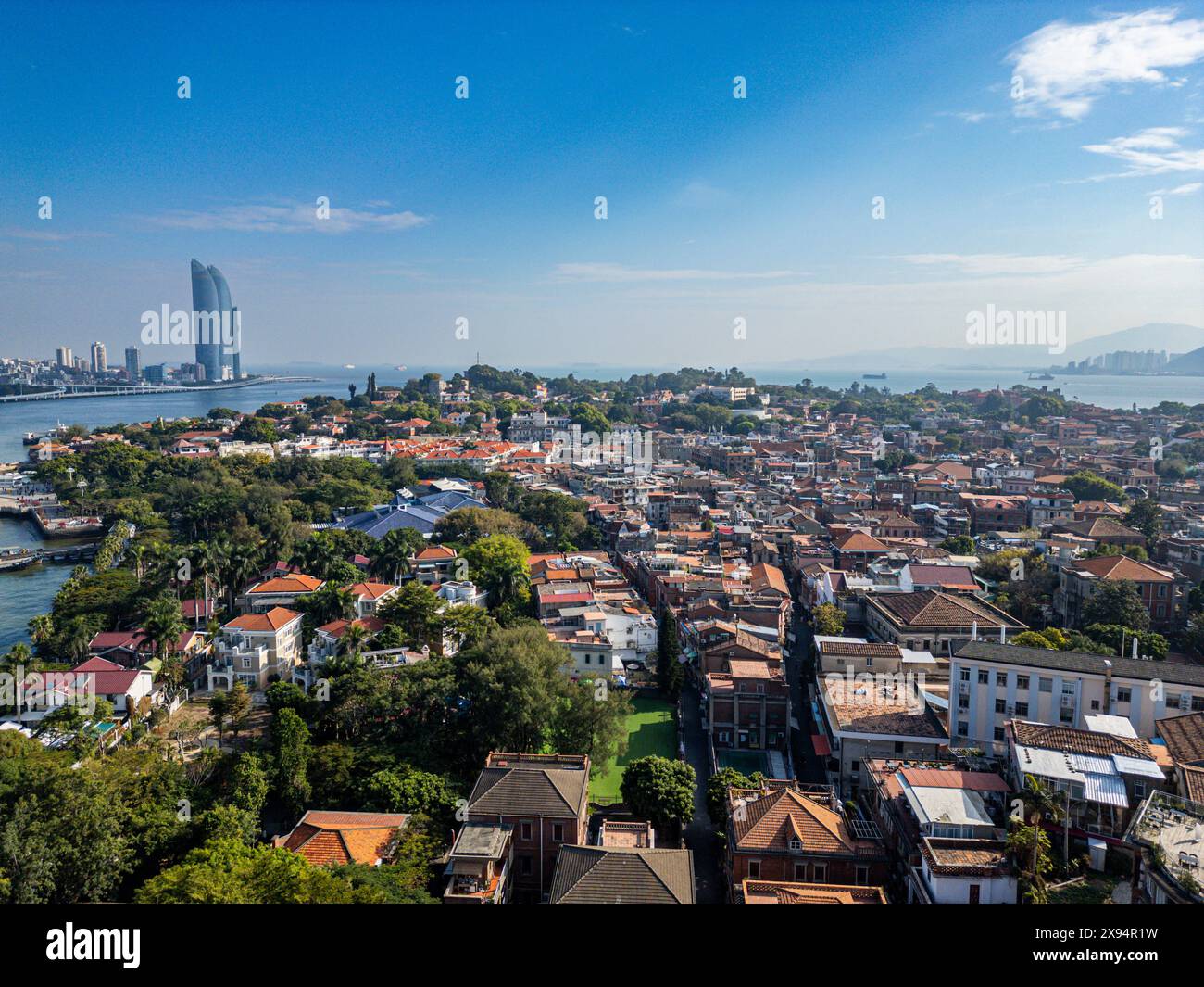 Aerial of Kulangsu International Settlement, UNESCO World Heritage Site, Xiamen, Fujian, China, Asia Stock Photo