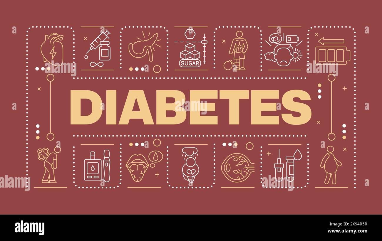 Diabetes dark red word concept Stock Vector