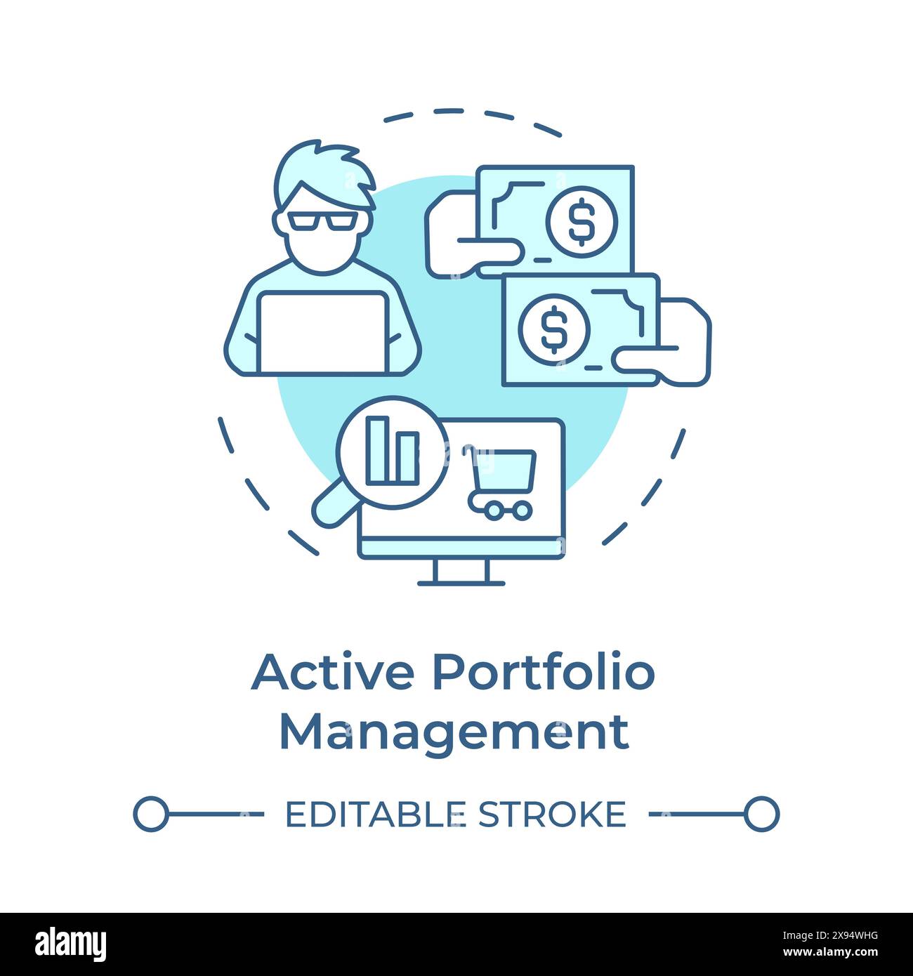 Active portfolio management soft blue concept icon Stock Vector