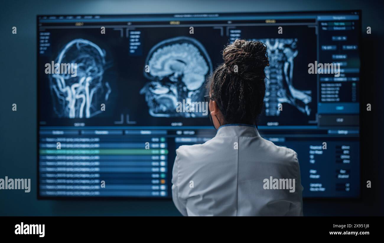 Medical Hospital Research Lab: Black Female Neuroscientist Looking at ...