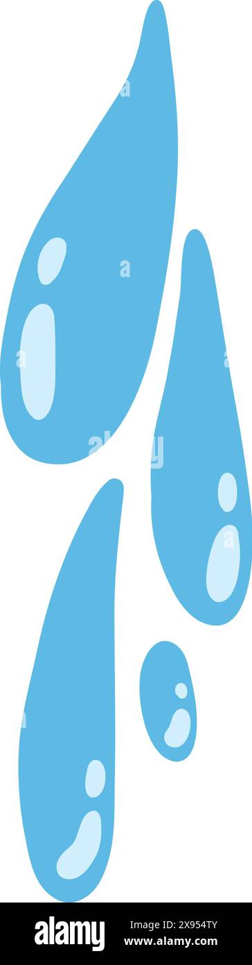 Cartoon blue dripping water drop, splash, spray and tear. Liquid flow ...