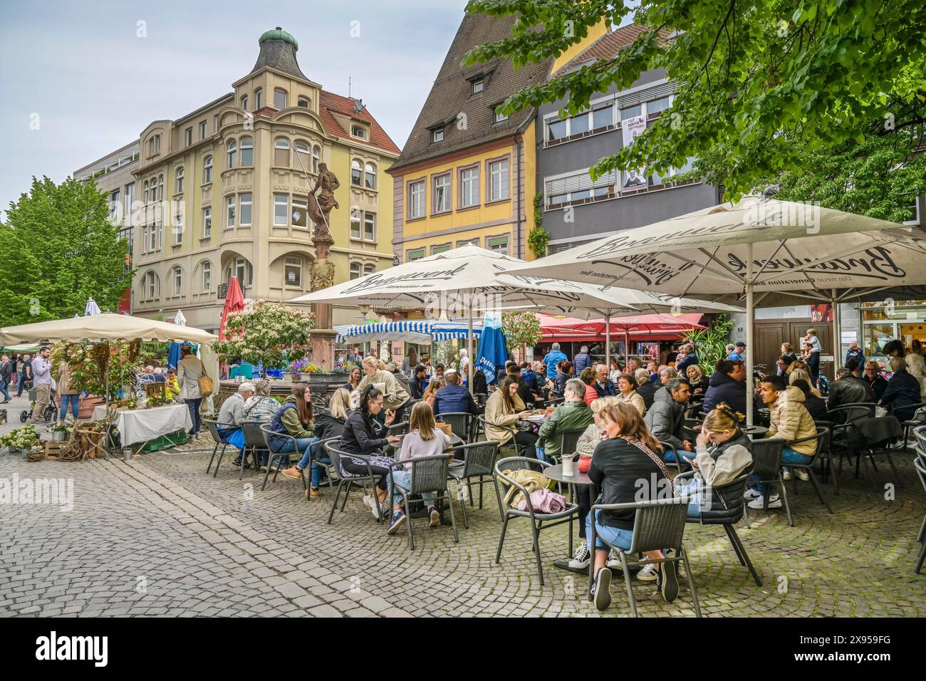 Street cafe, pedestrian zone, main street, Offenburg, Baden-Württemberg, Germany, Straßencafé, Fußgängerzone, Hauptstraße, Offenburg, Baden-Württember Stock Photo