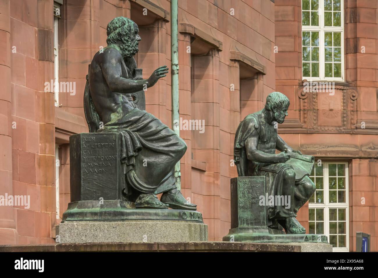 Homer and Aristotle, statues, entrance to College Building I, University Square, Albert Ludwig University, Freiburg im Breisgau, Baden-Württemberg, Ge Stock Photo