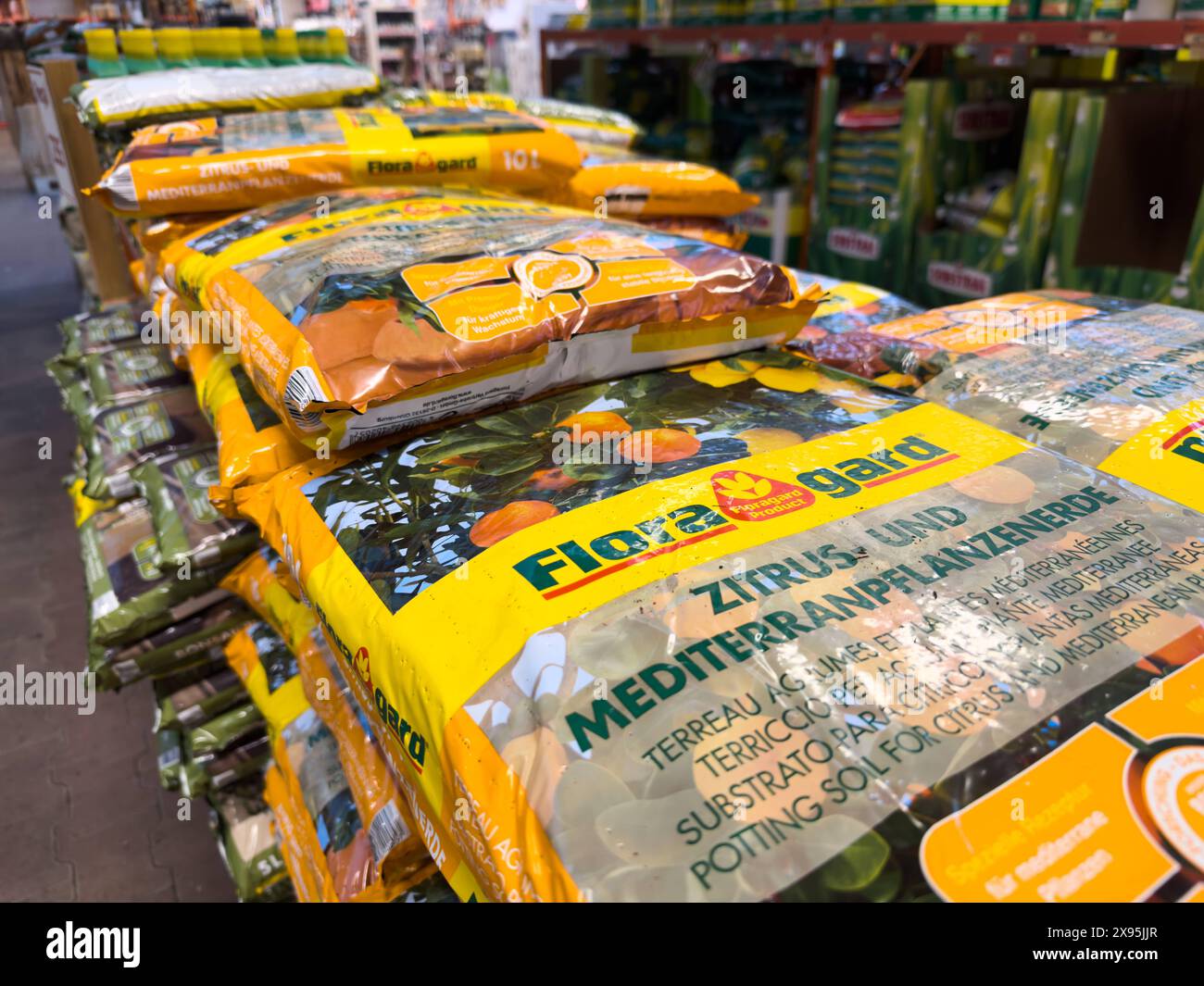 Bavaria, Germany 23 May 2024 Plant soil or potting soil in the