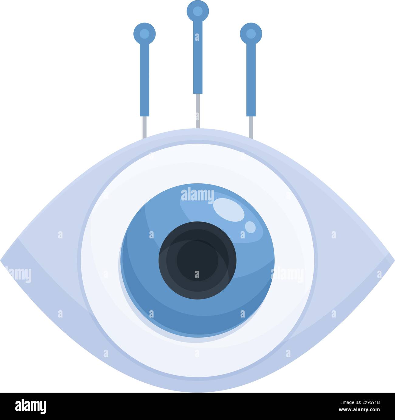 Futuristic digital eye surveillance technology illustration with abstract cyber data protection concept and artificial intelligence vision in blue vector graphic design for online monitoring and priva Stock Vector