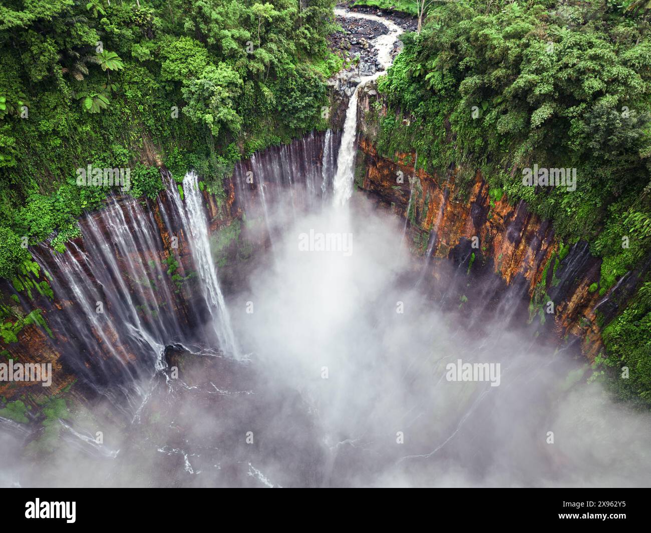 Aerial View of Tumpak Sewu Waterfall, Indonesia Stock Photo