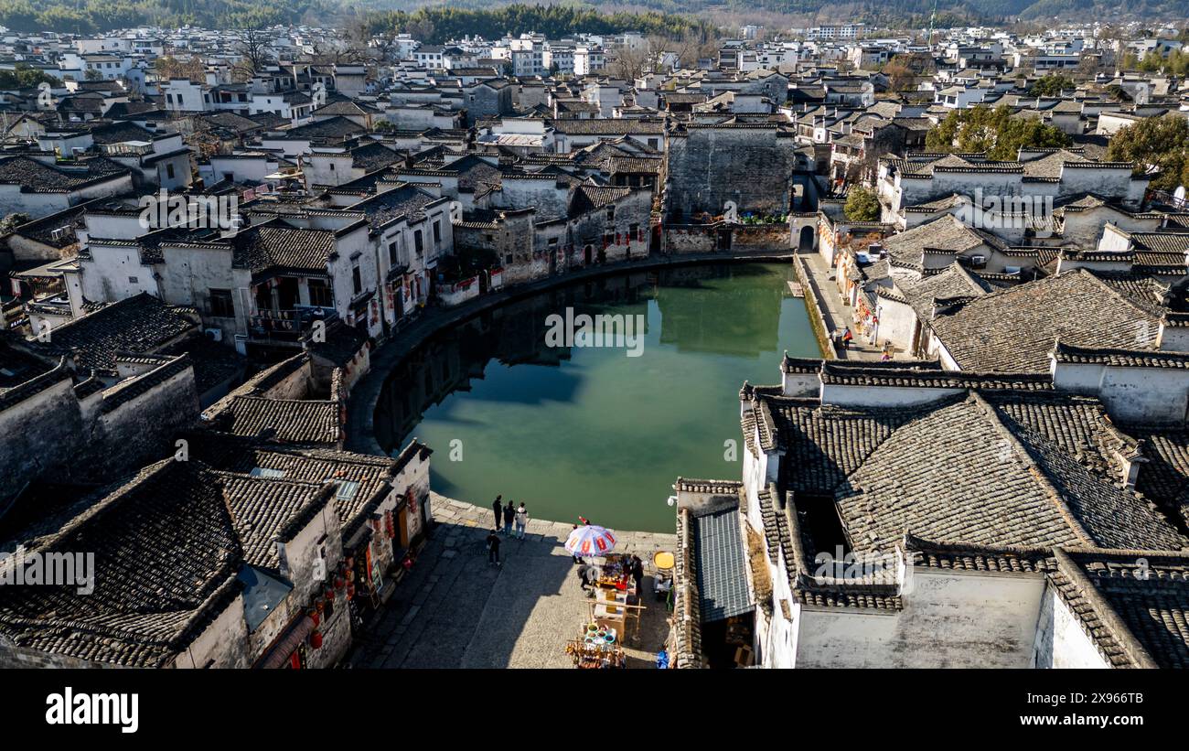 Aerial of Hongcun historical village, UNESCO World Heritage Site ...