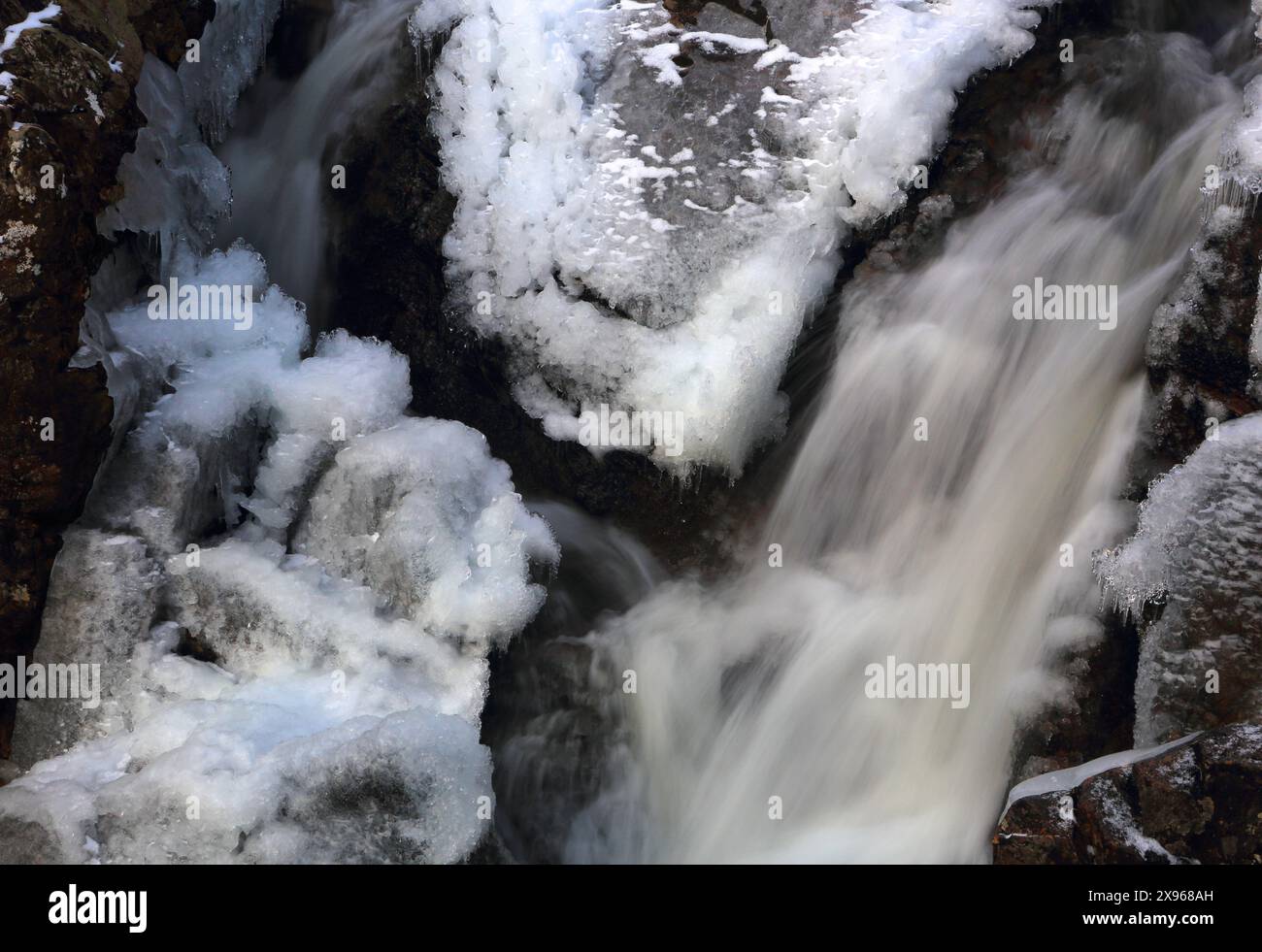 Ice detail, River Coupall, near Glencoe, Highland, Scotland, United Kingdom, Europe Stock Photo