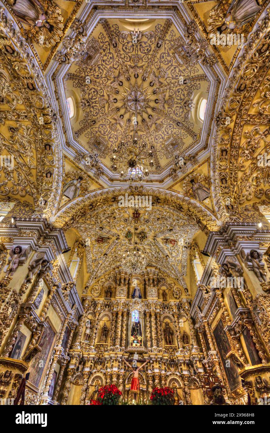 Acatepec Polychrome Figures and Golden Reliefs, Ceiling, Baroque Interior ...