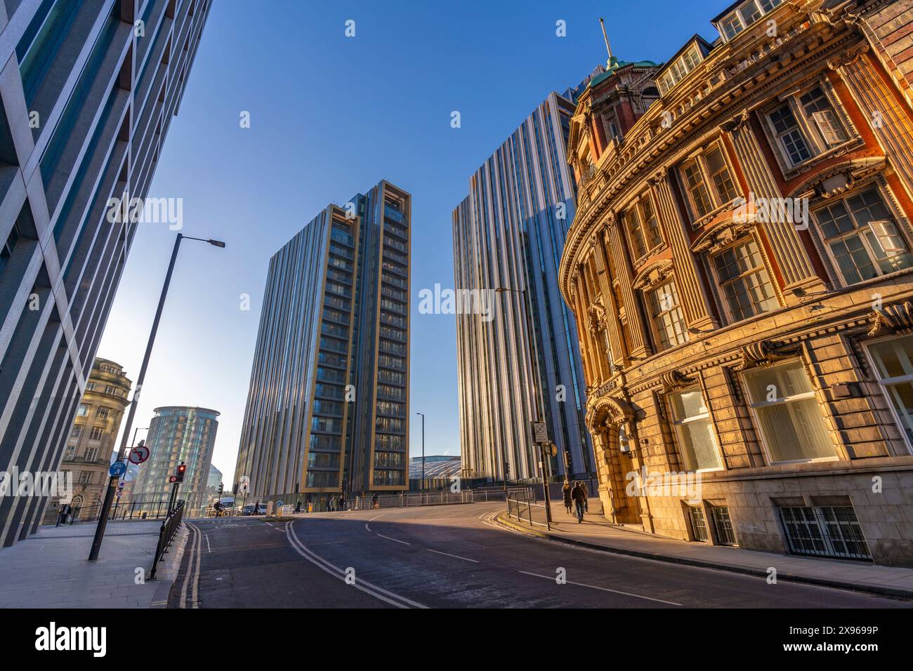 View of traditional and contemporary architecture on Corporation. Street, Manchester, Lancashire, England, United Kingdom, Europe Stock Photo