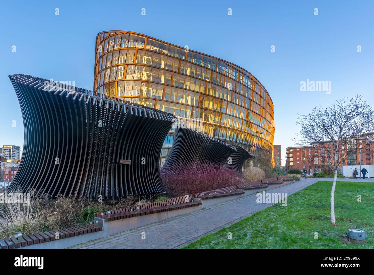 View of contemporary Co-op building in Angel Square, Manchester, Lancashire, England, United Kingdom, Europe Stock Photo