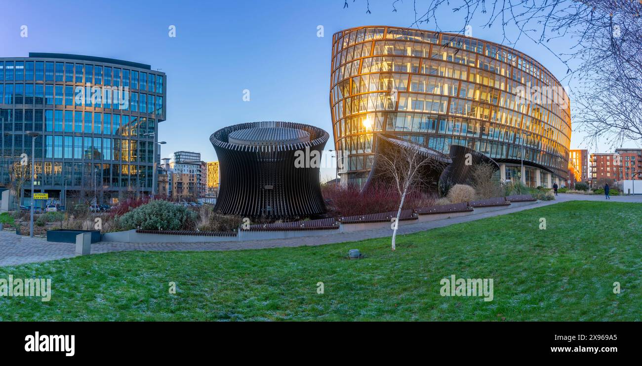 View of contemporary Co-op building in Angel Square, Manchester, Lancashire, England, United Kingdom, Europe Stock Photo