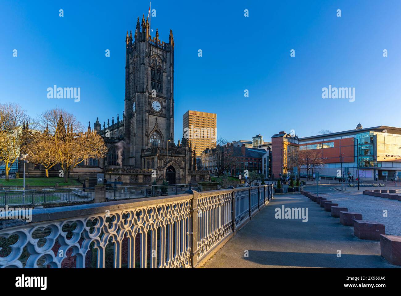 View of Manchester Cathedral, Manchester, Lancashire, England, United Kingdom, Europe Stock Photo