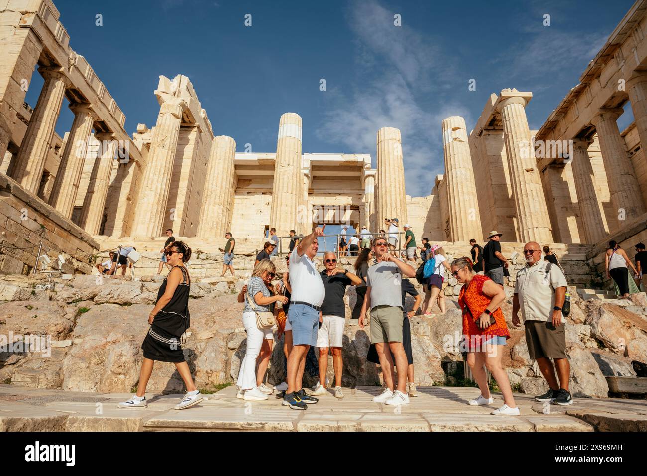Tourists outside The Parthenon, Acropolis, UNESCO World Heritage Site, Athens, Greece, Europe Stock Photo