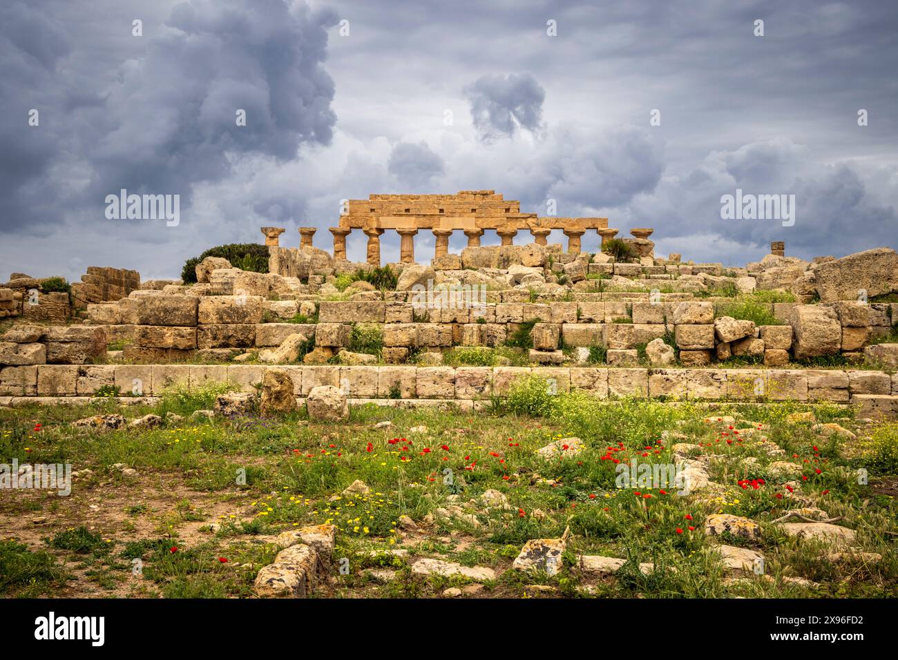 The ruins of ancient Greek Temple A and the Doric columns of Temple C ...