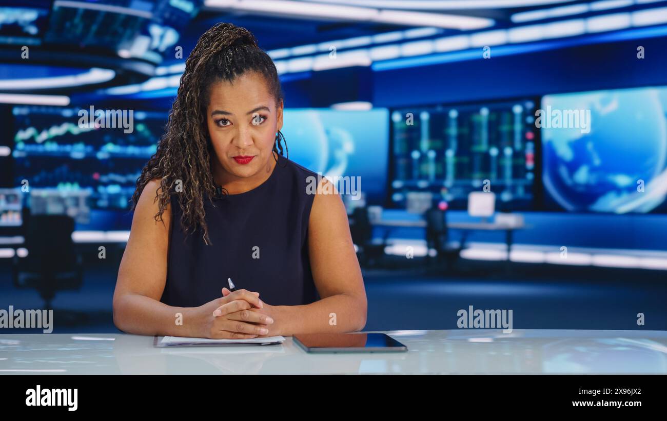 Reporting Using Tv Split Screen TV News Live Report: Female Anchor Talks, Reporting ...