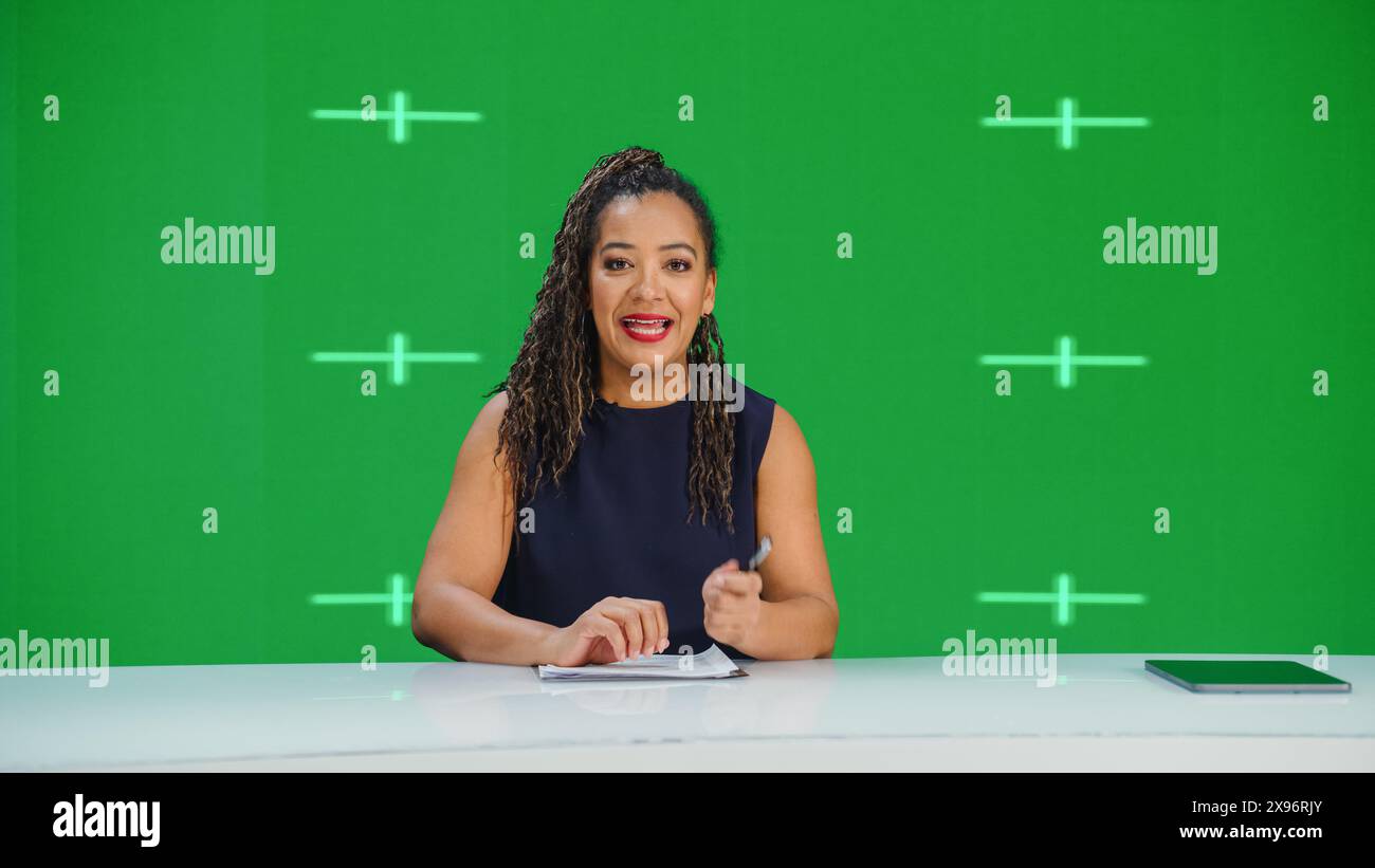 Newsroom TV Studio Live News Program with Green Screen Background ...