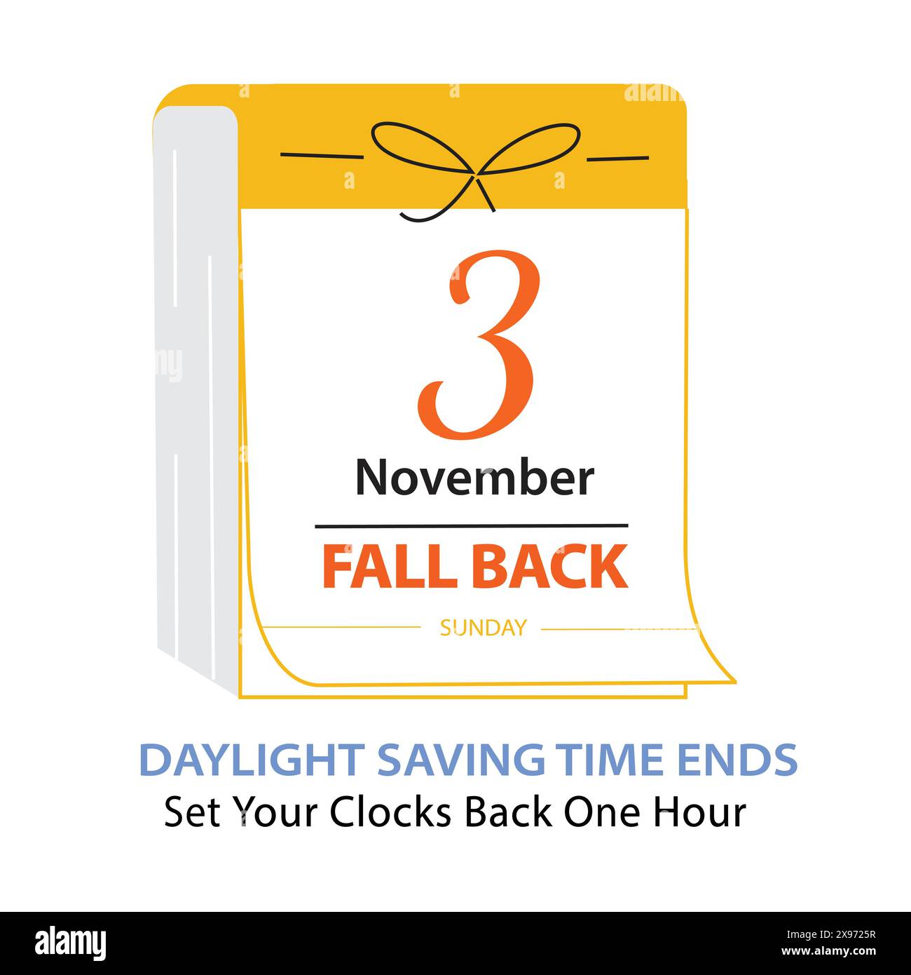Fall Back Time Calendar Date 3 November, 2024. Daylight Saving Time Ends Web Banner with Reminder Text Change Clocks Back One Hour. Vector illustratio Stock Vector