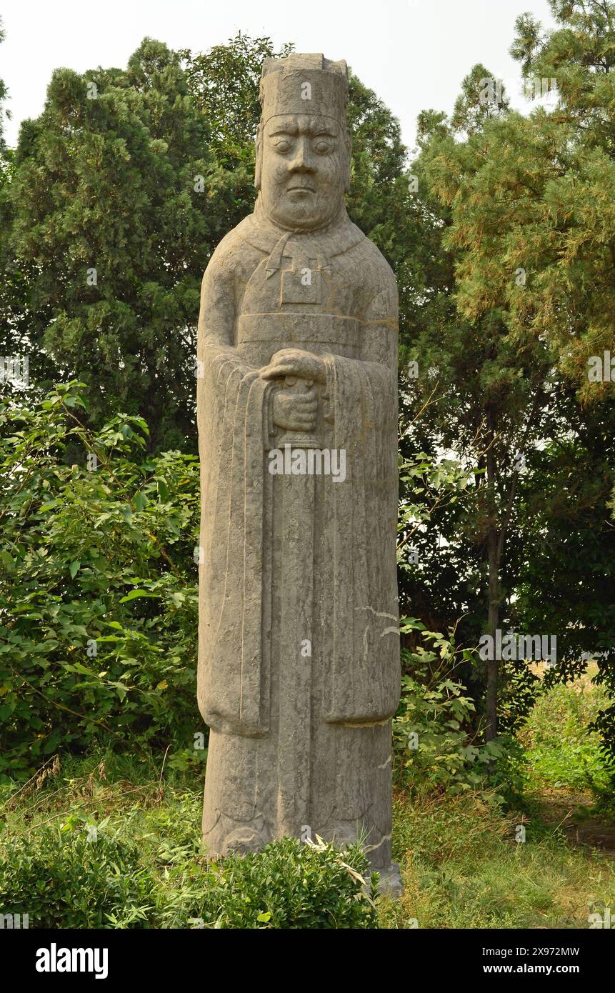 Ancient Stone Statues on Sacred Way, North Song Dynasty Imperial Tombs, Yongxi Mausoleum, Xicun, Gongyi, Henan, China Stock Photo