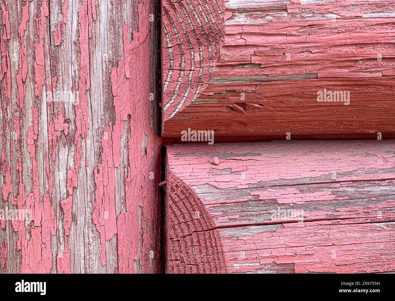 Background Image of Distressed Cabin Logs Painted Red and Weathered ...