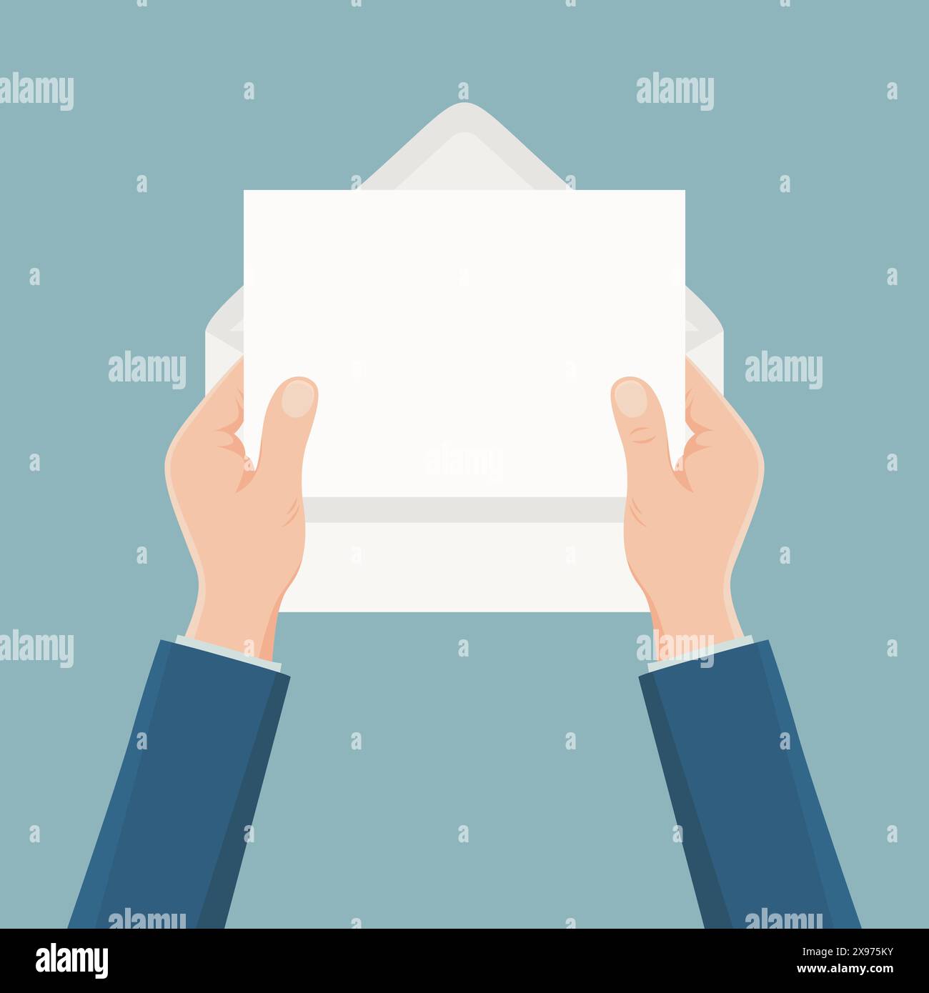Flat Vector Illustration of Hands Holding a Blank Paper Sheet Out of an ...
