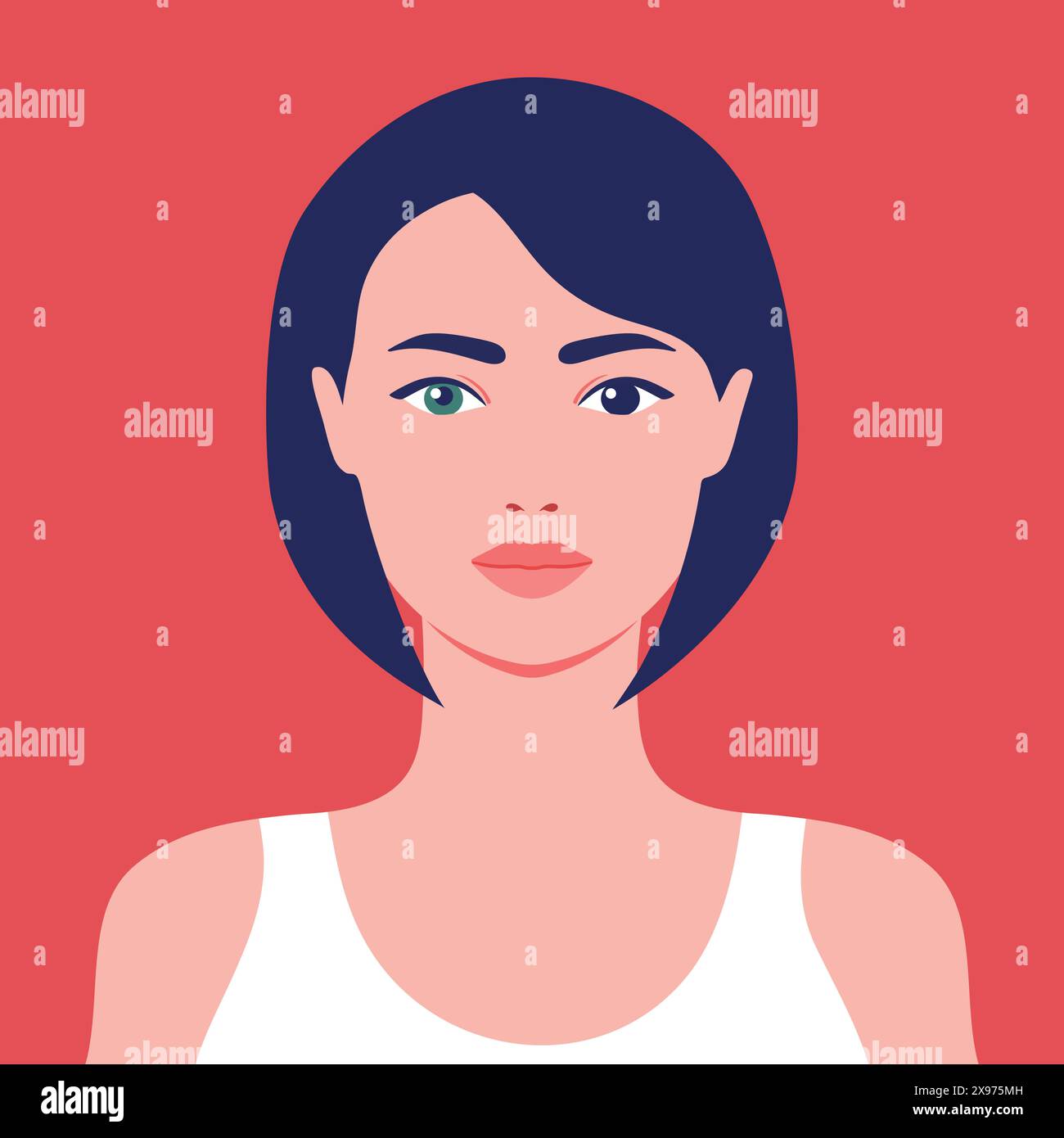 Girl with different colored eyes brown and green. Portrait or avatar of