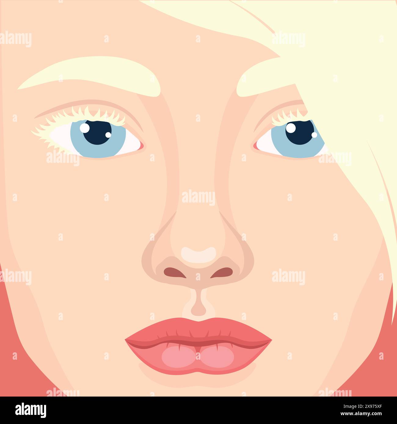 Beautiful blond or albino girl face close up. Woman with blondie hair. Vector illustration Stock Vector