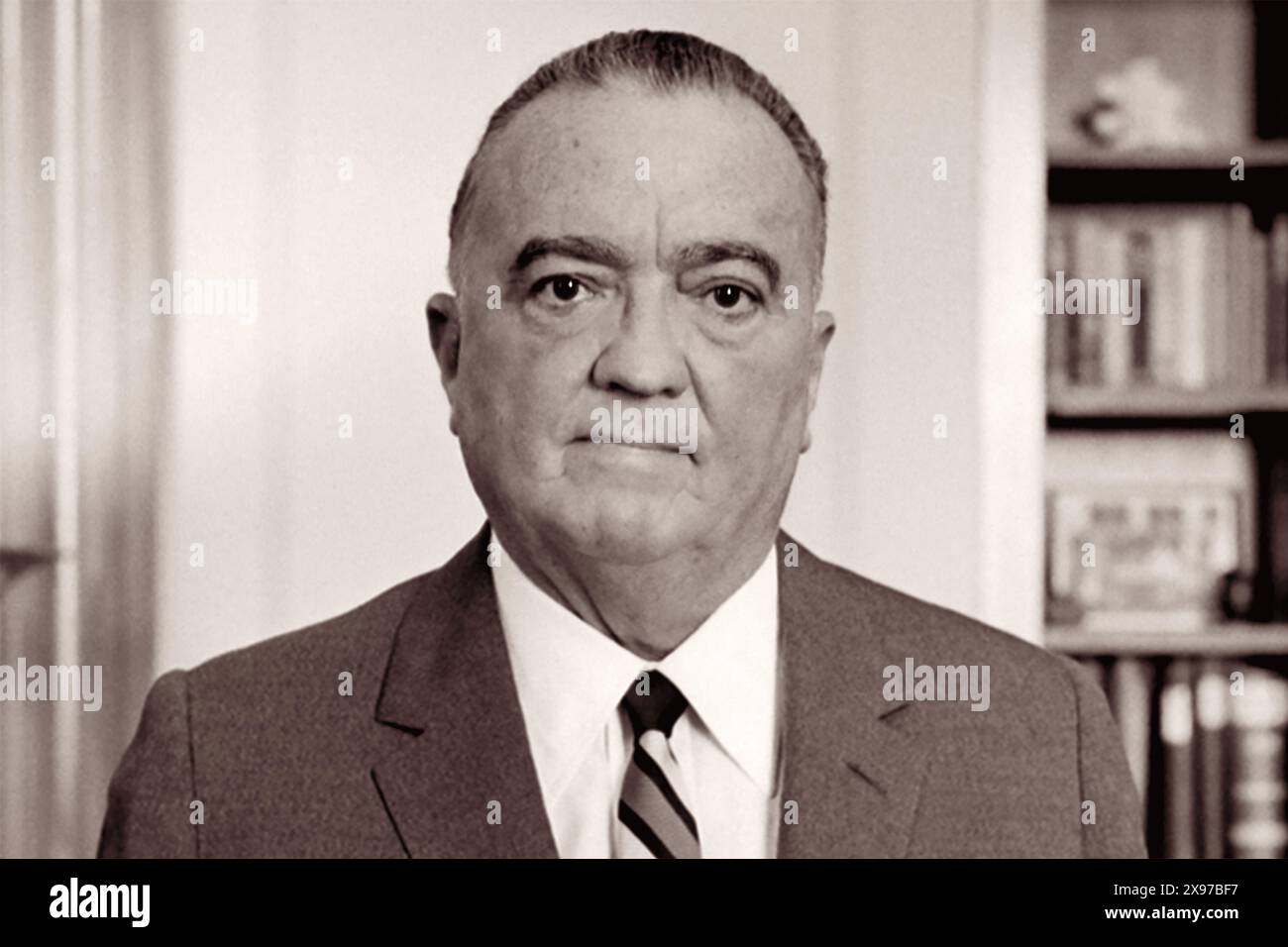 FBI Director J. Edgar Hoover (1895-1972) in September, 1961. Hoover was the final Director of the Bureau of Investigation (BOI) and the first Director of the Federal Bureau of Investigation (FBI). He served a total of 48 years leading both the BOI and the FBI under eight Presidents. Stock Photo