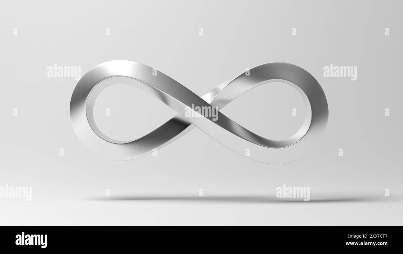Infinity symbol. Chrome. Gray background. 3d illustration. Stock Photo