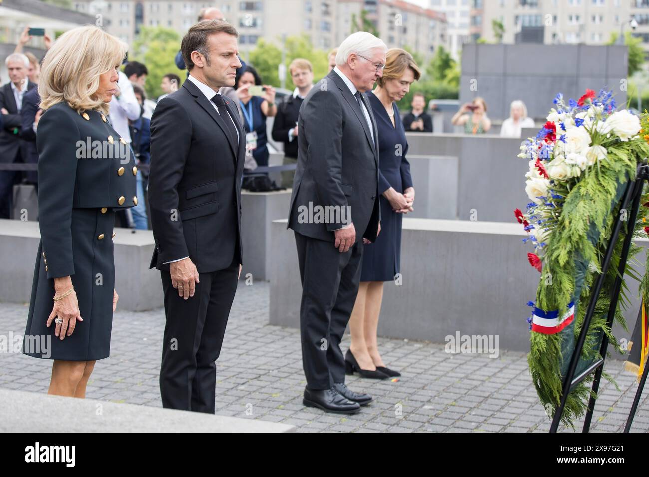 Emmanuel Macron (President of the French Republic) with his woman Brigitte Trogneux and Frank-Walter Steinmeier (President of the Federal Republic of Stock Photo