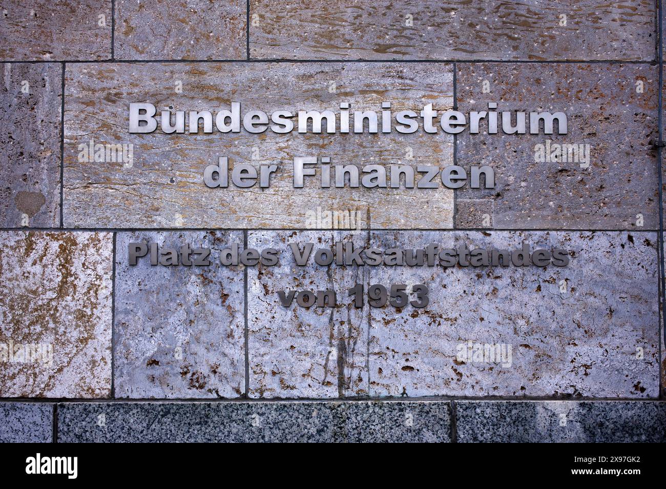 Entrance, lettering, Federal Ministry of Finance, Ministry of Finance, formerly Reich Aviation Ministry, Platz des Volksaufstandes von 1953, Berlin Stock Photo