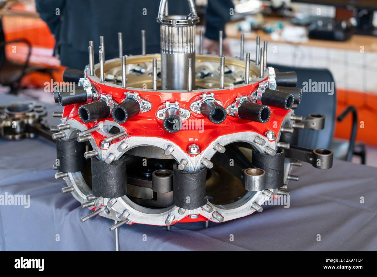 Disassembled helicopter rotor head painted red Stock Photo - Alamy
