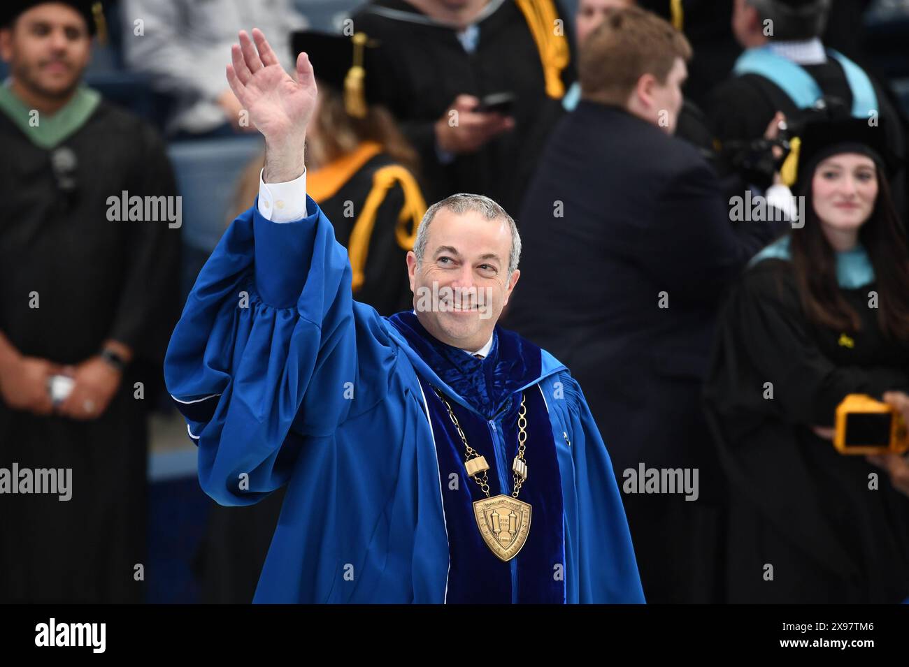 New York, USA. 29th May, 2024. Rabbi Dr. Ari Berman arrives for Yeshiva University's 93rd Commencement ceremonies at the USTA Billie Jean King National Tennis Center's Louse Armstrong Stadium, Flushing Meadow-Corona Park, Queens, NY, May 29, 2024. (Photo by Anthony Behar/Sipa USA) Credit: Sipa USA/Alamy Live News Stock Photo